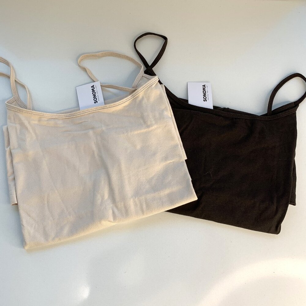 Sonoma 2 PC Everyday Cami Tank Top Sandstone Beige & Merlot Brown Size 2X NEW